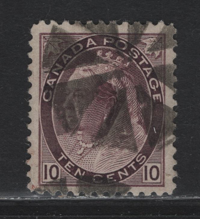 Lot 21 Canada (C) #83i 10c Deep Brown Violet Queen Victoria, 1898-1902 Numeral Issue, A Fine Used Single, ABN-A Paper, Perf 11.9, Light Diagona Bend That Is Not A Full Crease, Only Visible From Back, Fancy Cork Cancel.