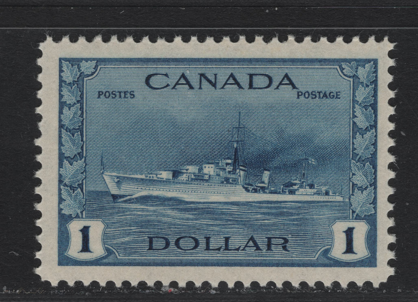 Lot 213 Canada (C) #262 $1 Deep Blue Tribal Class Destroyer, 1942-1943 KGVI War Issue, A VFNH Single, CBN-QQQQ Paper, Perf 11.9x12