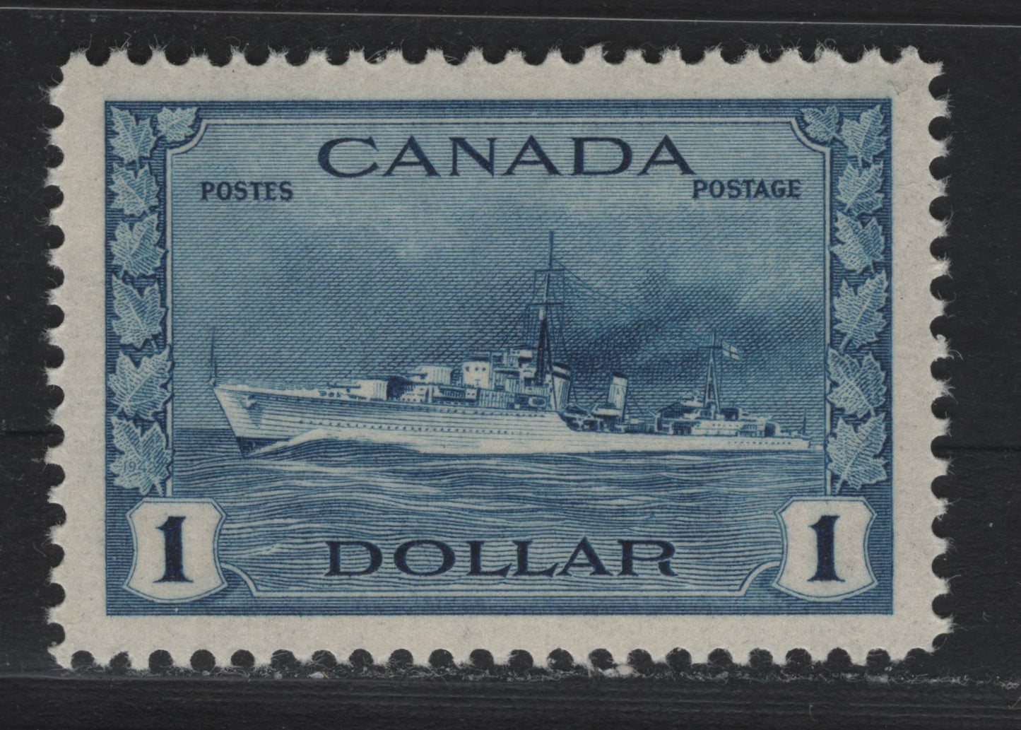Lot 214 Canada #262 $1 Deep Bright Blue Tribal Class Destroyer, 1942-1943 KGVI War Issue, A VFOG Single, CBN-RRRR Paper, Perf 11.95x11.9