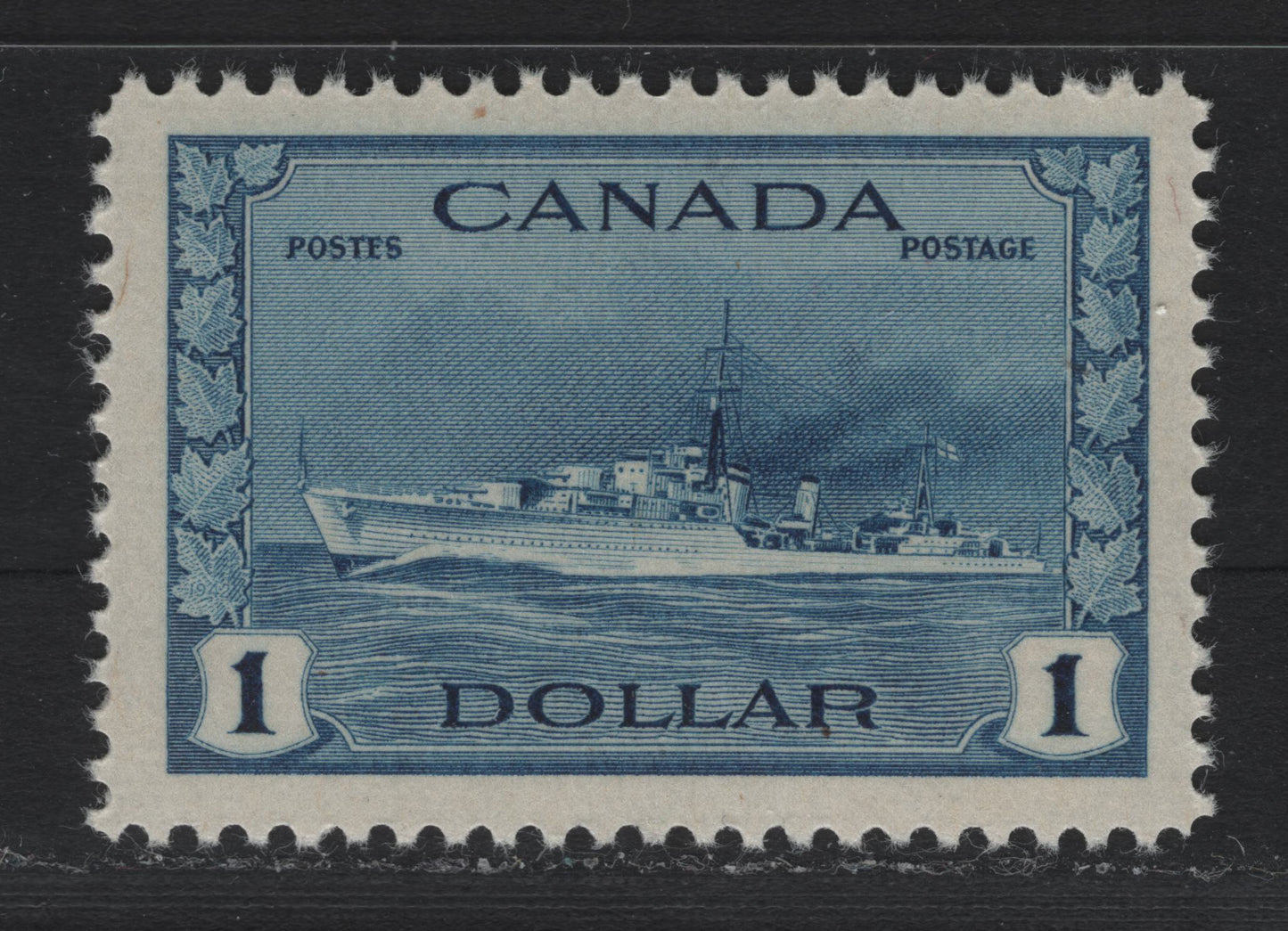 Lot 215 Canada #262 $1 Deep Bright Blue Tribal Class Destroyer, 1942-1943 KGVI War Issue, A VFNH Single, CBN-SSSS Paper, Perf 12x11.9