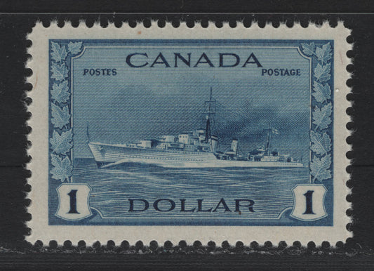 Lot 215 Canada #262 $1 Deep Bright Blue Tribal Class Destroyer, 1942-1943 KGVI War Issue, A VFNH Single, CBN-SSSS Paper, Perf 12x11.9