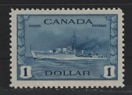 Lot 216 Canada #262 $1 Deep Bright Blue Tribal Class Destroyer, 1942-1943 KGVI War Issue, A VFNH Single, CBN-TTTT Paper, Perf 11.9, Small Gum Wrinkle At Bottom Margin.