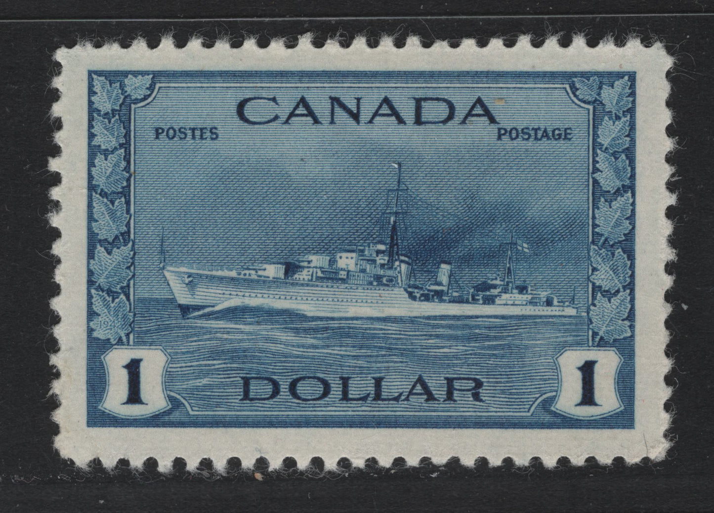 Lot 221 Canada #262 $1 Deep Bright Blue Tribal Class Destroyer, 1942-1943 KGVI War Issue, A VFOG Single, CBN-ZZZZ Paper, Perf 12x11.9