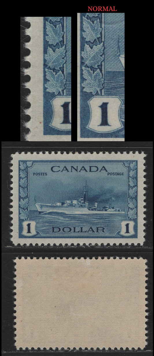 Lot 223 Canada #262 $1 Deep Bright Blue Tribal Class Destroyer, 1942-1943 KGVI War Issue, A VFOG Single, CBN-ZZZZ Paper, Perf 11.9, Showing Minor Re-Entry In Middle Of Left Frameline.