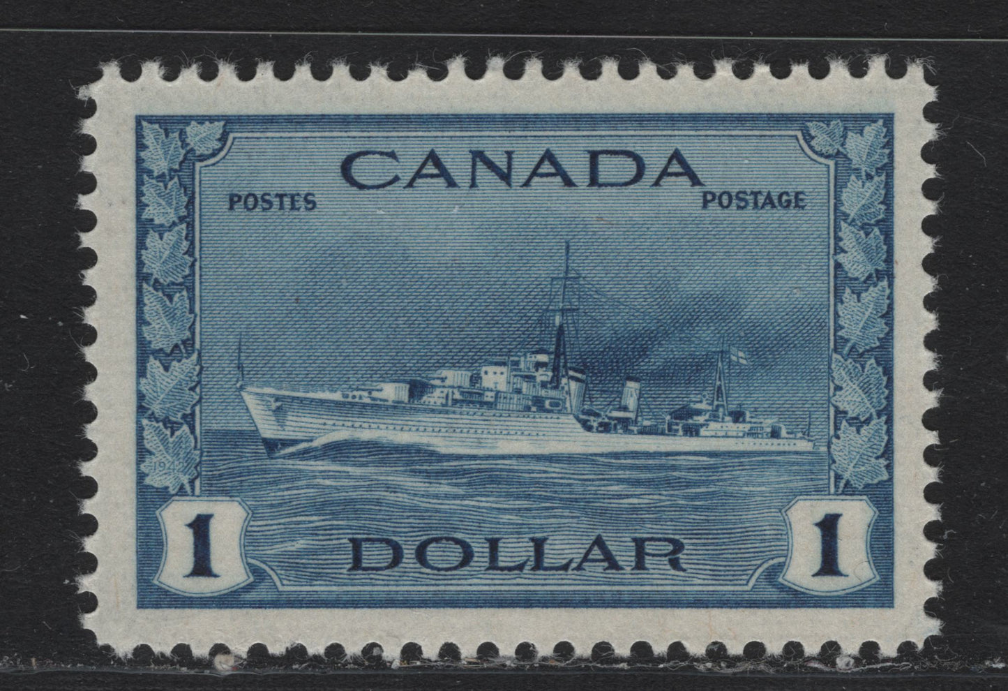 Lot 224 Canada (C) #262 $1 Bright Blue Tribal Class Destroyer, 1942-1943 KGVI War Issue, A VFNH Single, CBN-AAAAA Paper, Perf 12