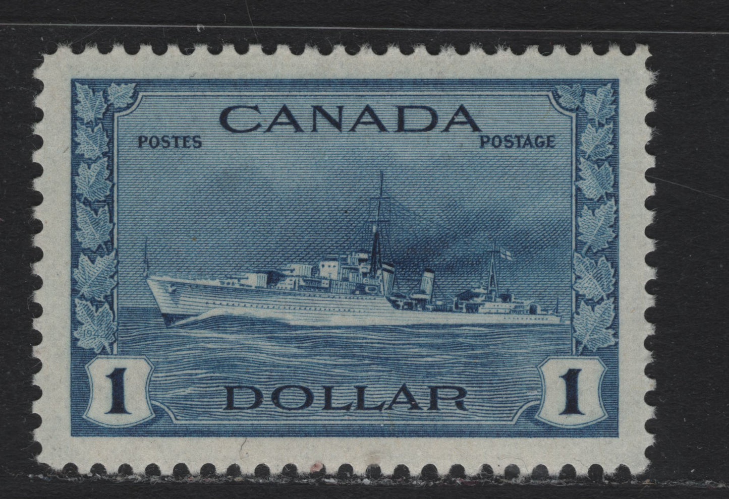 Lot 225 Canada (C) #262 $1 Deep Bright Blue Tribal Class Destroyer, 1942-1943 KGVI War Issue, A VFOG Single, CBN-AAAAA Paper, Perf 12x11.8
