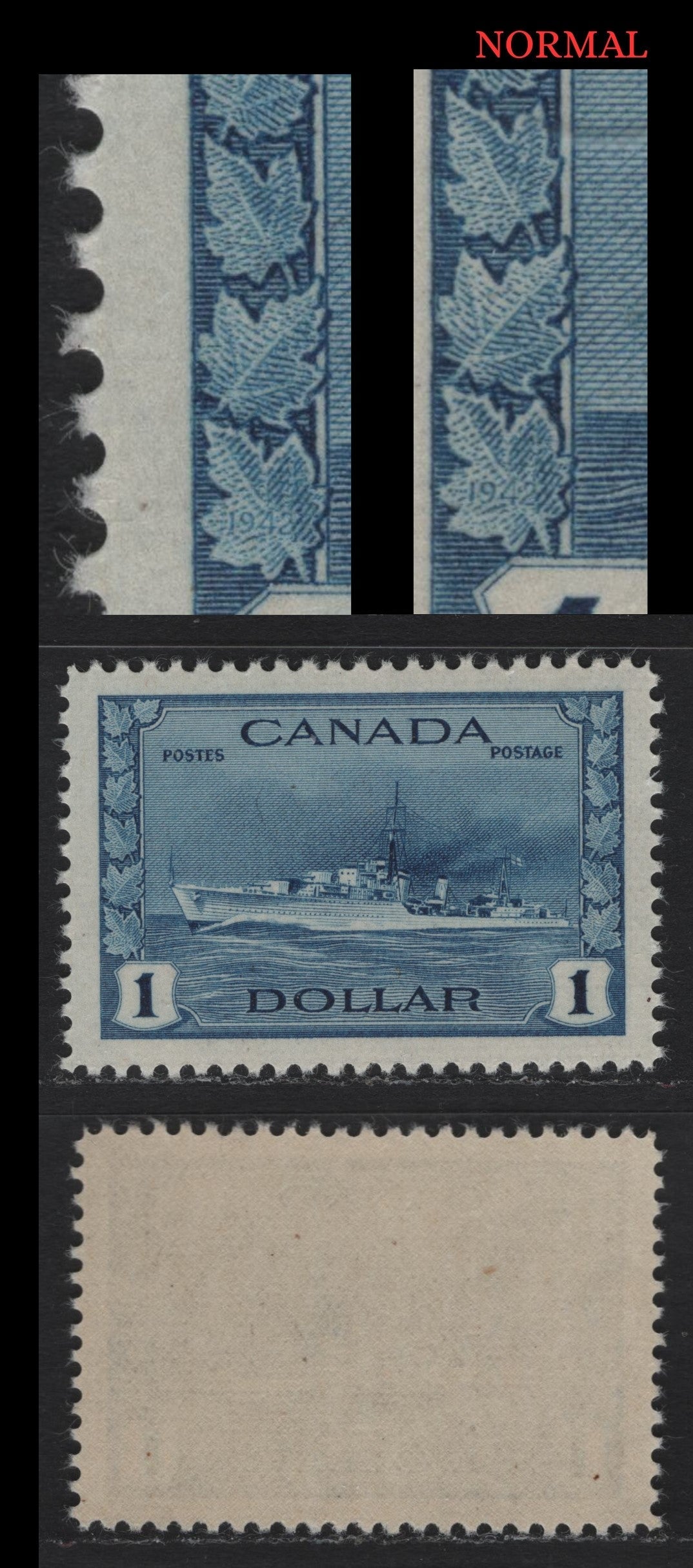 Lot 226 Canada (C) #262 $1 Deep Bright Blue Tribal Class Destroyer, 1942-1943 KGVI War Issue, A VFNH Single, CBN-AAAAA Paper, Perf 11.9, Showing Very Minor Re-Entry On Left Frameline.