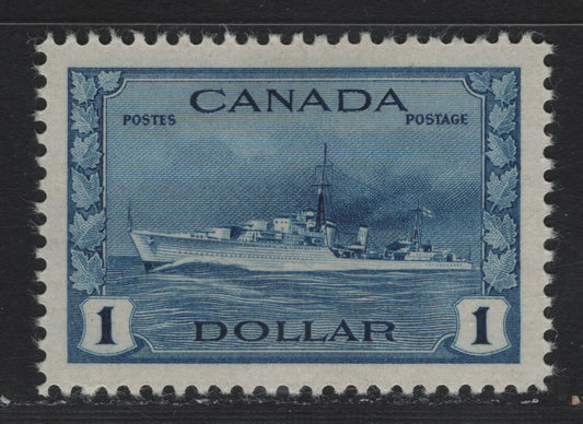 Lot 230 Canada #262 $1 Deep Bright Blue Tribal Class Destroyer, 1942-1943 KGVI War Issue, A VFOG Single, CBN-EEEEE Paper, Perf 12x11.9