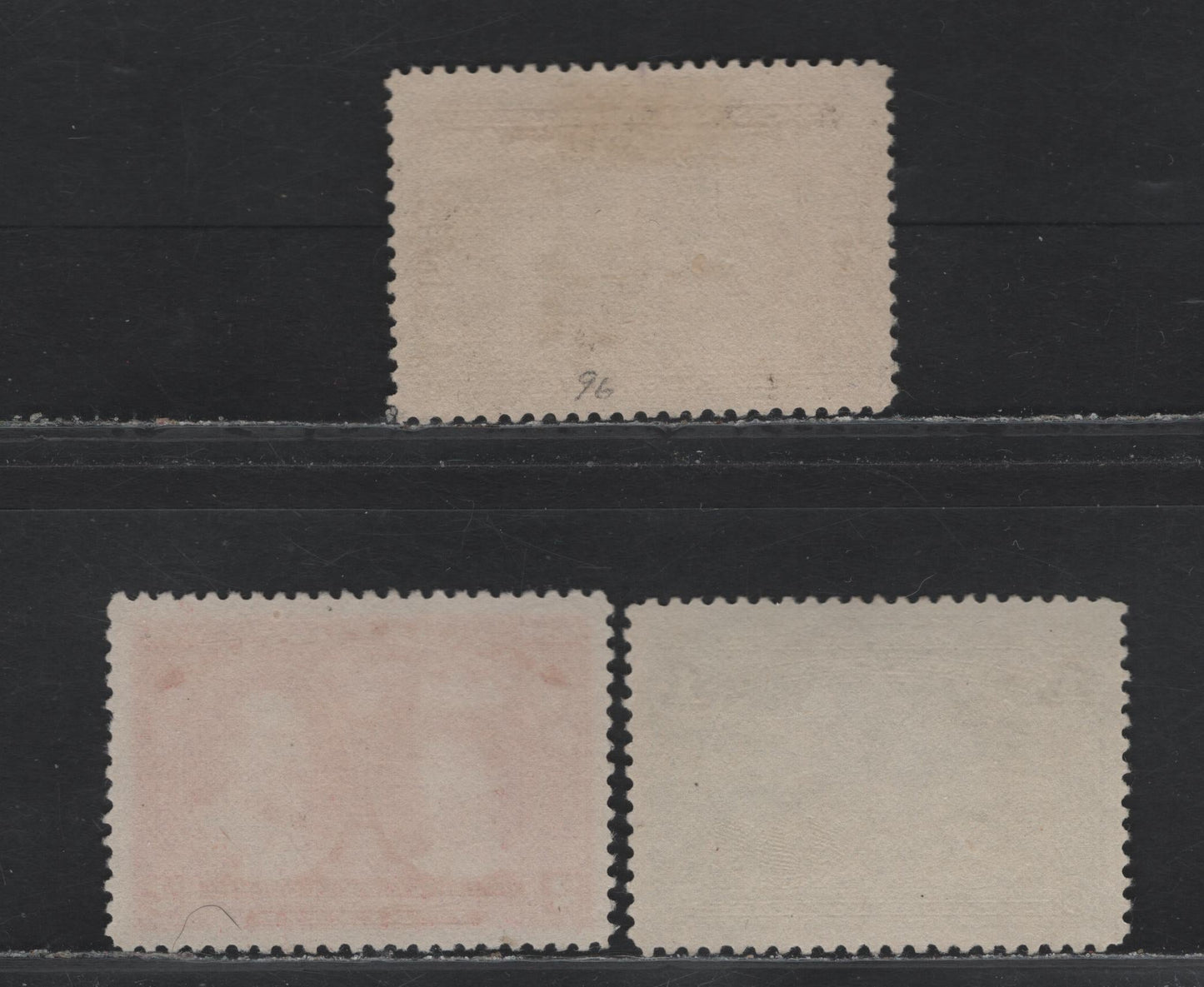 Lot 24 Canada (C) #96-98 1/2c - 2c Black - Rose Carmine, 1908 Quebec Tercentenary Issue, 3 Very Fine Unused Singles, ABN-B & ABN-A Papers, Perfs  11.95x11.9 and 12x11.9, Well Centered But No Gum.