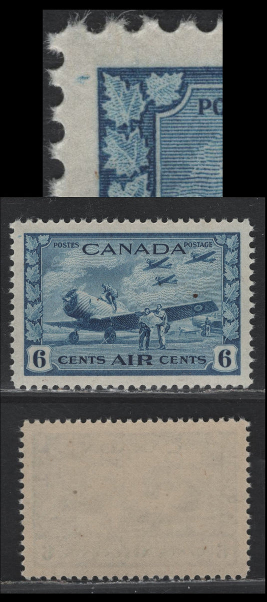 Lot 240 Canada #C7 6c Light Blue Air Training Plan, 1942-1943 Airmail War Issue, A VFNH Single, CBN-TTTT Paper, Perf 11.95, Showing Possible Consant Dash In UL Margin.