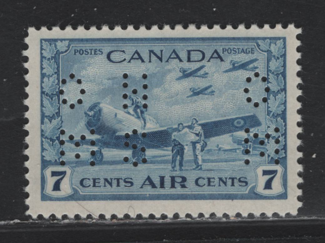 Lot 247A Canada #O9-C8 7c Light Blue Air Training Plan, 1942-1943 Airmail War Issue, A VFOG Single, CBN-TTTT Paper, Perf 11.9, 4-Hole OHMS Perfin From Original Die, POS. 1.