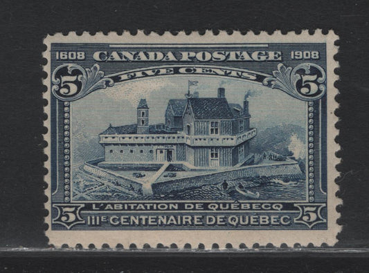 Lot 27 Canada (C) #99 5c Dark Blue Champlain's Habitation, 1908 Quebec Tercentenary Issue, A FOG Single, ABN-B Paper, Perf 12x11.9