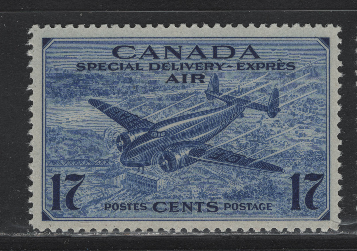 Lot 272 Canada #CE2 17c Bright Violet Blue Trans-Canada Airplane, 1942-1943 Airmail Special Delivery Issue, A VFNH Single, CBN-QQQ Paper, Perf 12