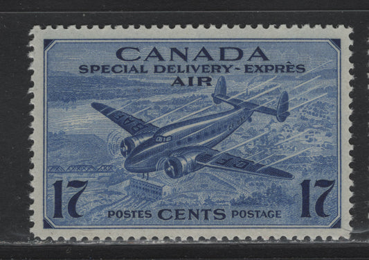 Lot 272 Canada #CE2 17c Bright Violet Blue Trans-Canada Airplane, 1942-1943 Airmail Special Delivery Issue, A VFNH Single, CBN-QQQ Paper, Perf 12