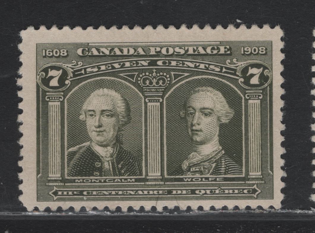 Lot 28 Canada (C) #100 7c Brownish Olive Green  Montcalm & Wolfe, 1908 Quebec Tercentenary Issue, A Fine Unused Single, ABN-B Paper, Perf 11.9