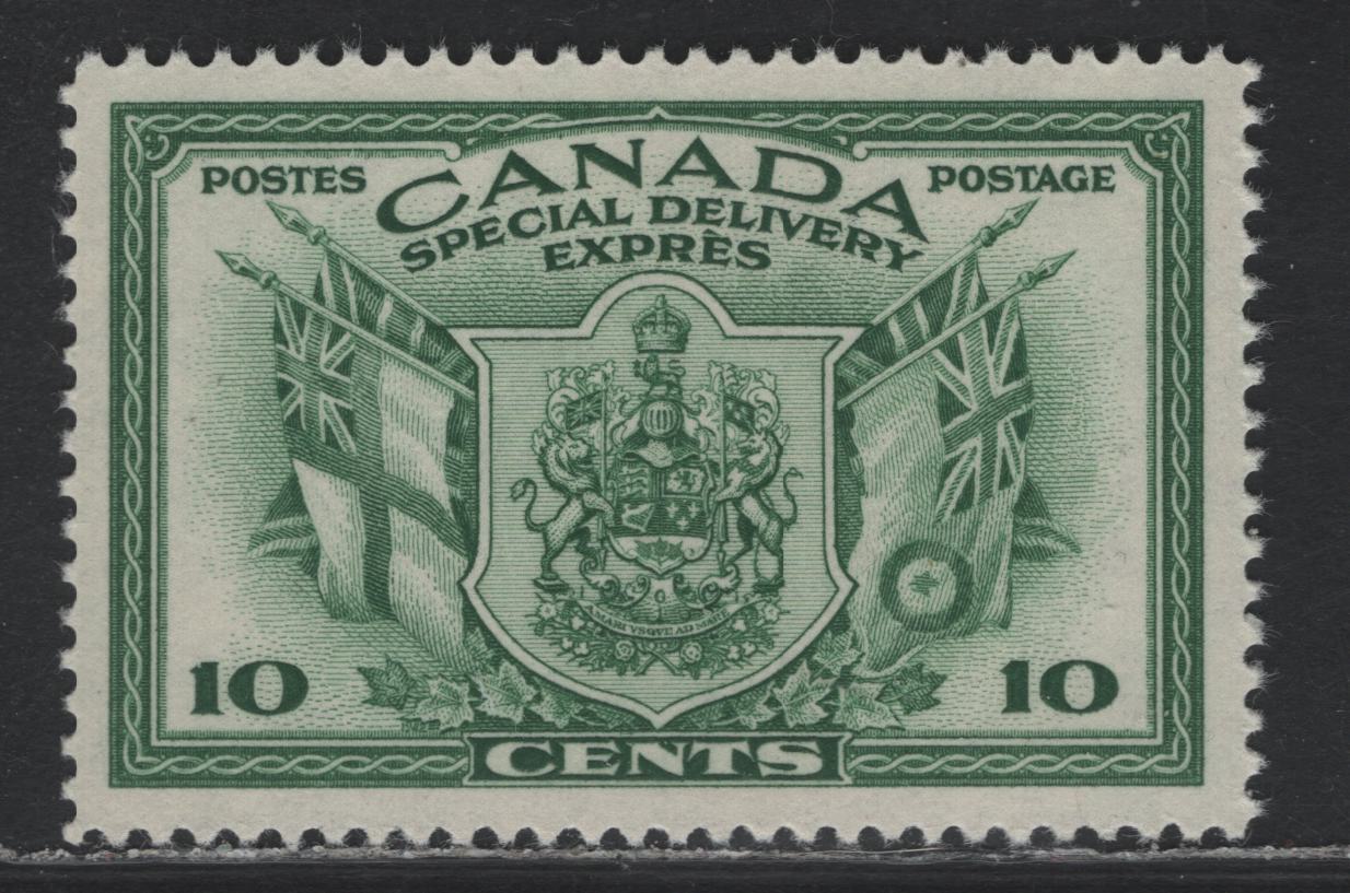 Lot 285 Canada #E10 10c Green Arms & Flags, 1942 War Issue Special Delivery, A VFNH Single, CBN-MMMM Paper, Perf 12x11.9