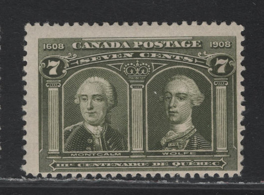 Lot 29 Canada (C) #100 7c Olive Green Montcalm & Wolfe, 1908 Quebec Tercentenary Issue, A FOG Single, ABN-B Paper, Perf 12