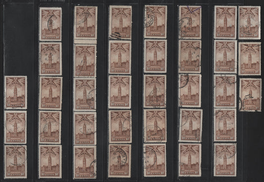 Lot 293 Canada #257 10c Brown Parliament Buildings, 1942-1943 KGVI War Issue, 36 Fine/Very Fine Used Singles, Lightly Cancelled Examples, Completely Unchecked As To Papers & Perfs