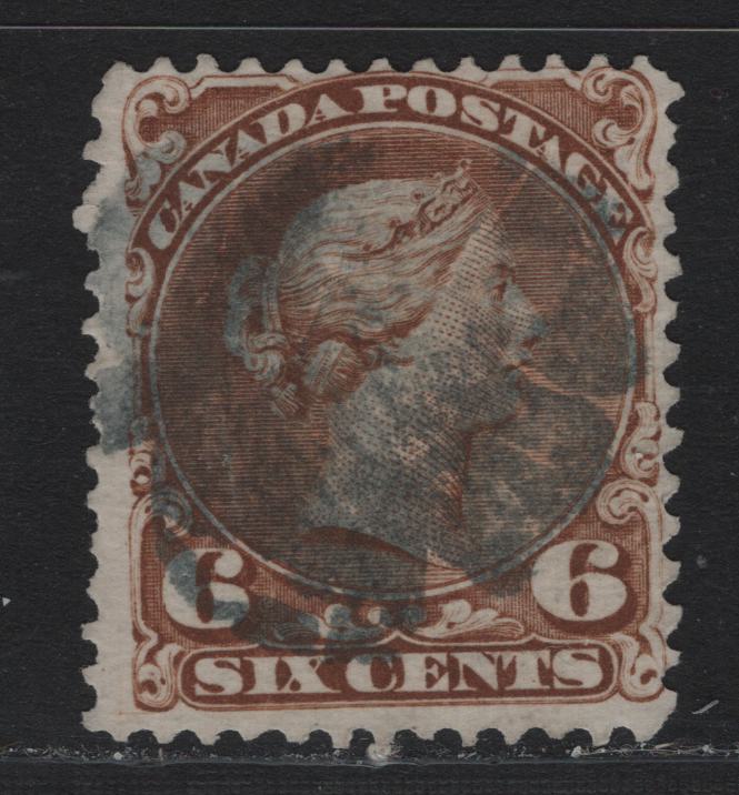 Lot 3 Canada (C) #27a 6c Yellow Brown Queen Victoria, 1868-1876 Large Queen Issue, A Very Good Used Single, FO-Q Paper, Perf 12, No Plate Idendifying Dot.