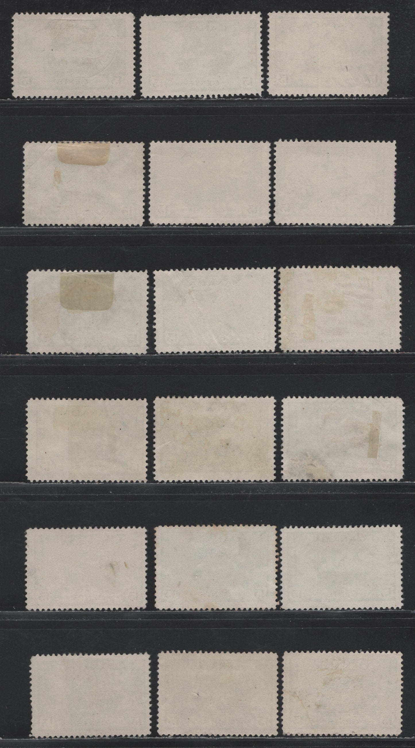 Lot 303 Canada #258 13c Myrtle Green Ram Tank, 1942-1943 KGVI War Issue, 18 Fine Used Singles, Unchecked As To Paper Type & Perfs