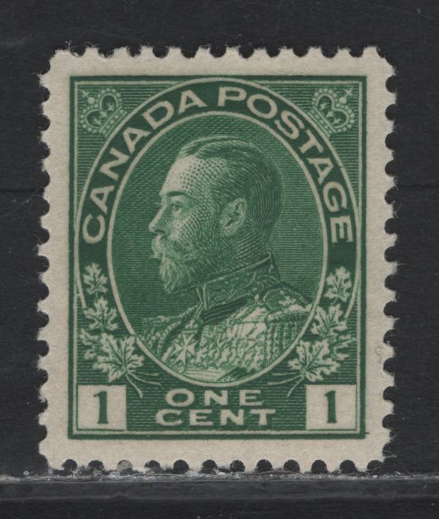 Lot 33 Canada (C) #104ii 1c Dark Yellow Green King George V, 1911-1925 Admiral Issue, A VFNH Single, ABN-E Paper, Perf 11.9x12, Retouched Frameline.