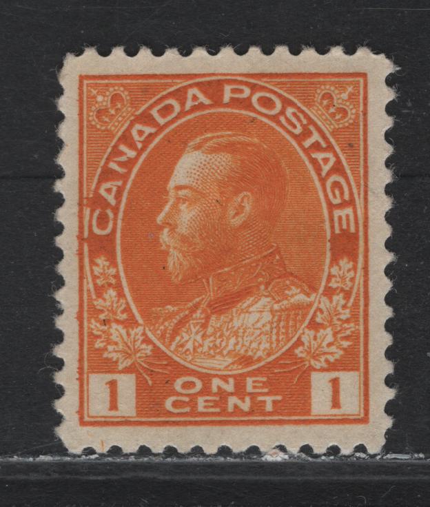 Lot 34 Canada (C) #105 1c Yellow Orange King George V, 1911-1925 Admiral Issue, A VFOG Single, ABN-E Paper, Perf 11.85x12, 17x21.4mm Design, Retouched Frameline.