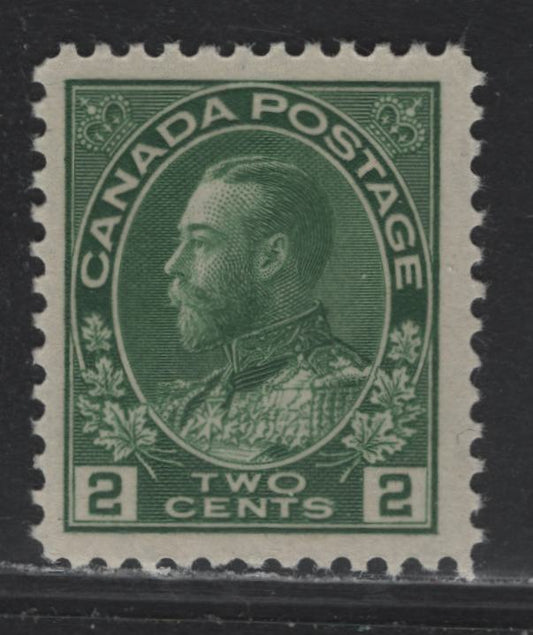 Lot 35 Canada (C) #107iv 2c Deep Yellowish Green King George V, 1911-1925 Admiral Issue, A VFNH Single, ABN-RRR Paper, Perf 11.9, Dry Printing, 17.5x21.5mm Design.
