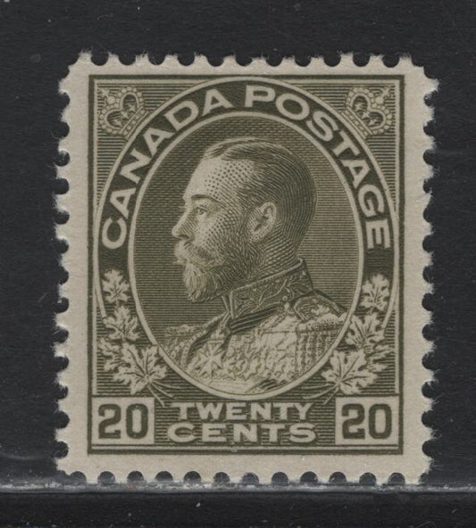 Lot 40 Canada (C) #119 20c Olive Green King George V, 1911-1925 Admiral Issue, A FOG Single, Dry Printing, Perf 11.85x12, 17.8x21.5mm Design.
