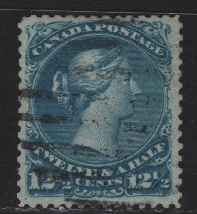 Lot 4 Canada (C) #28 12.5c Blue Queen Victoria, 1868-1876 Large Queen Issue, A Very Fine Used Single, FO-DD Paper, Perf 12, Guide Dots Beside Both Lower Left & Lower Right Scrolls.