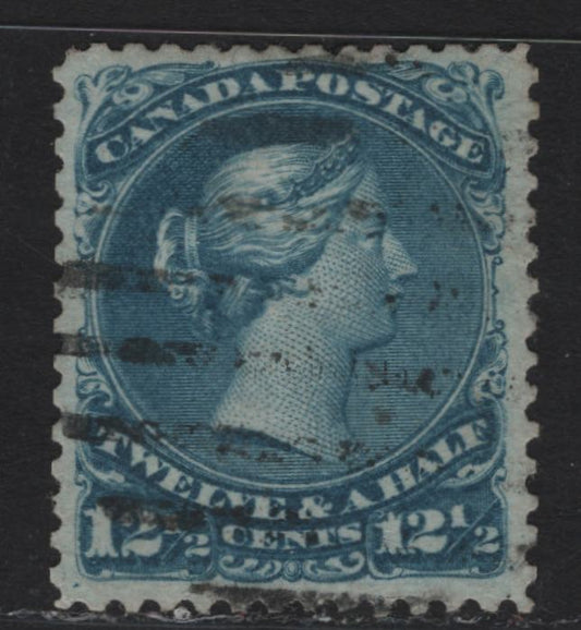Lot 4 Canada (C) #28 12.5c Blue Queen Victoria, 1868-1876 Large Queen Issue, A Very Fine Used Single, FO-DD Paper, Perf 12, Guide Dots Beside Both Lower Left & Lower Right Scrolls.