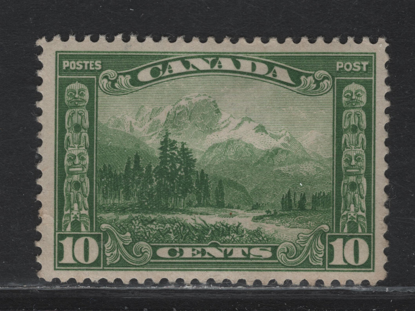 Lot 52 Canada (C) #155 10c Deep Yellow Green Mount Hurd, 1928-1929 Scroll Issue, A VFOG Single, ABN-M Paper