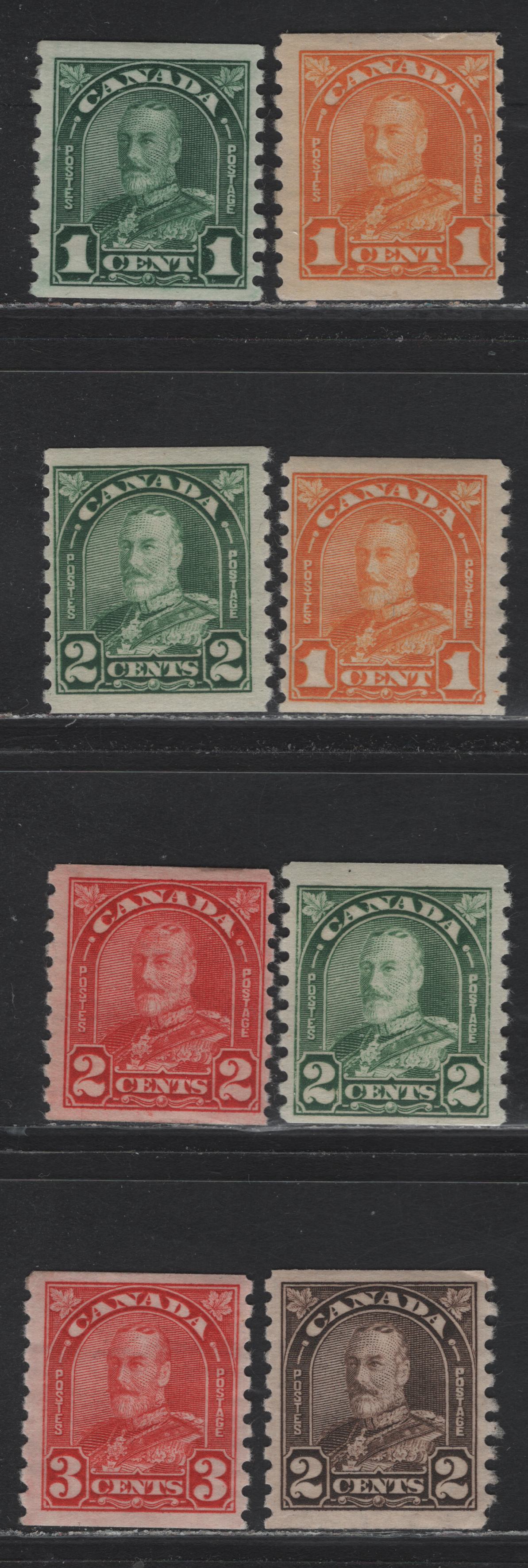 Lot 58 Canada (C) #178-183 1c - 3c Orange - Deep Red King George V, 1930-1931 Arch/Leaf Coil Issue, 8 F/VFOG Coil Singles, Perf 8.5 Vertical, Different Papers & Some Shade Varieties