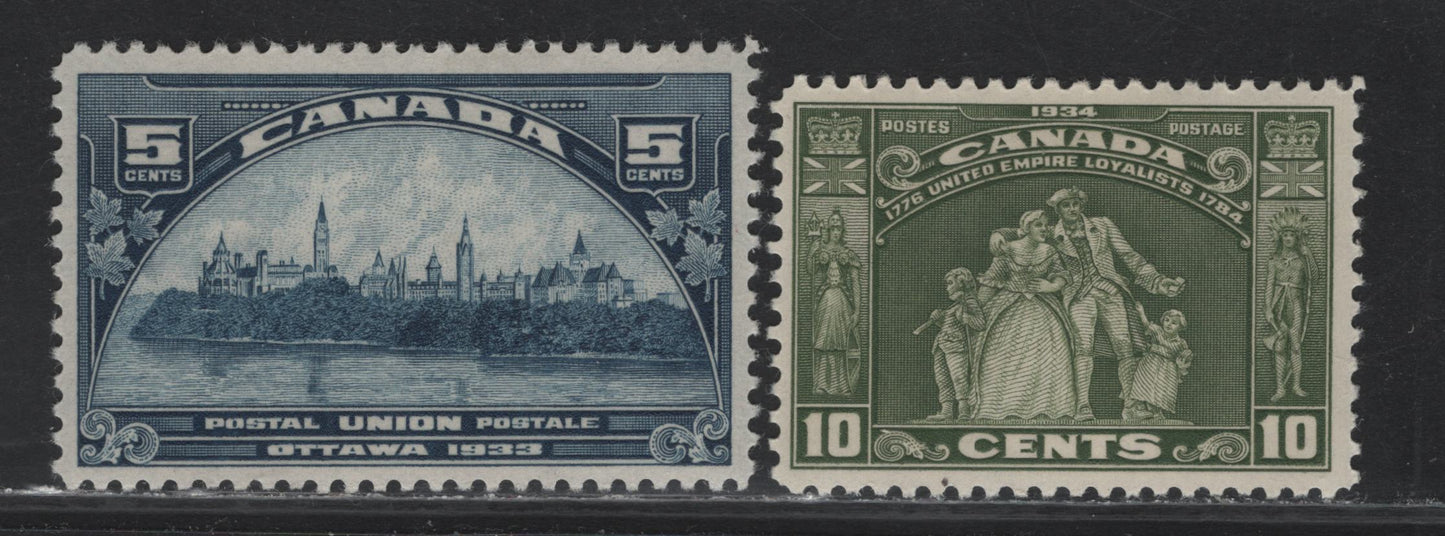 Lot 62 Canada (C) #202, 209 5c - 10c Dark Blue - Olive Green Parliament Building - Loyalist Statue, 1933-1934 UPU - Loyalist Issues, 2 VFOG Singles, BABN-D & BABN-II Papers