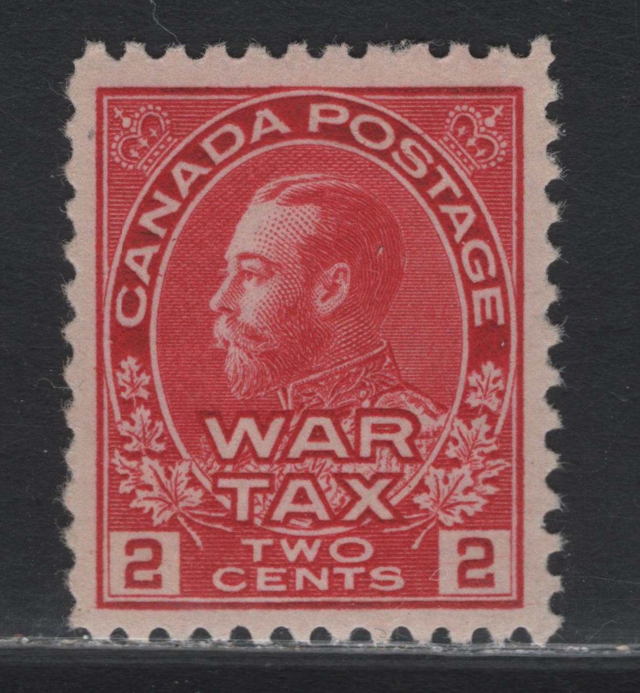 Lot 67 Canada (C) #MR2a 2c Rose Carmine King George V, 1915 War Tax Issue, A VFOG Single, ABN-A Paper, Perf 11.9x11.8, Retouched Frameline.