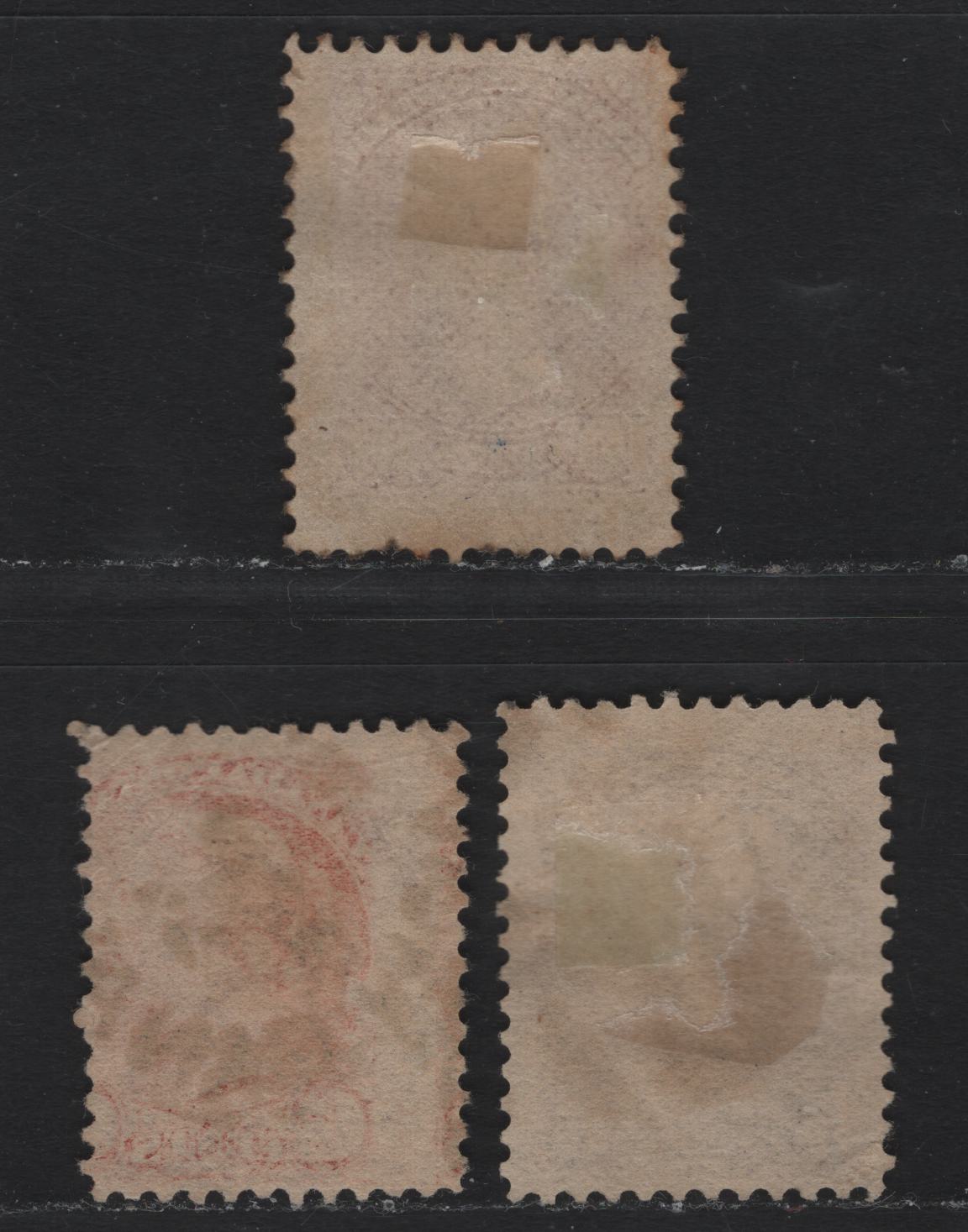 Lot 7 Canada (C) #43-a, 45a 6c - 10c Chocolate - Dull Rose Queen Victoria, 1888-1897 Small Queen Issue, 3 Very Good/Fine Used Singles, 2nd Ottawa Printings, Unchecked As To Specific Paper Types & Perfs, Chocolate Stamp Has 3 Pos. Dots At LL.