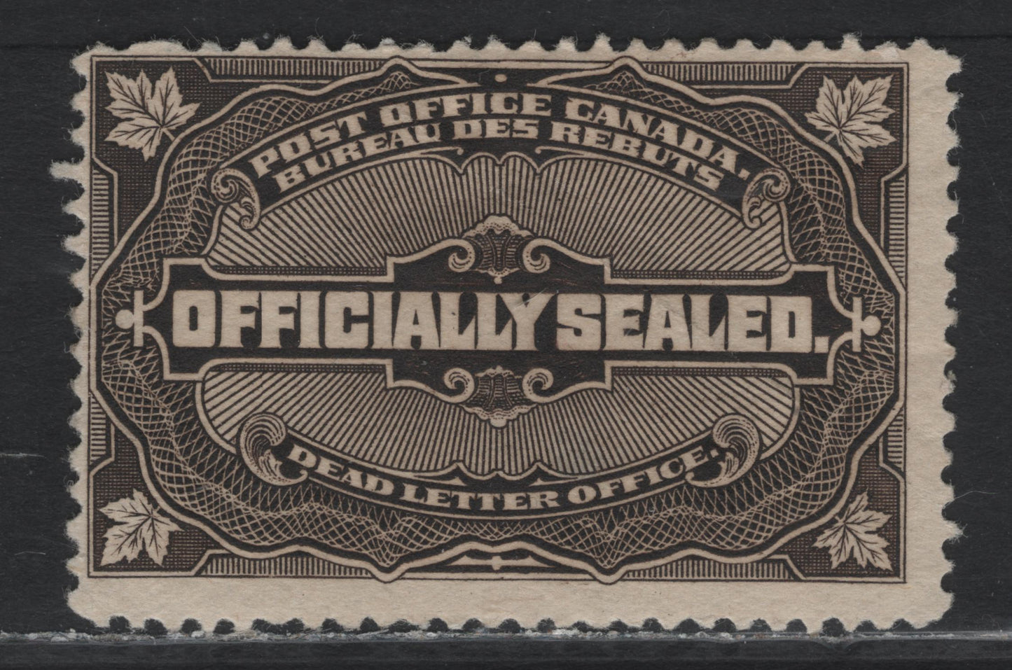 Lot 72 Canada (C) #OX4 Brown Black, 1913 Officially Sealed Issue, A Good Used Single, Some Creases & A Few Small Thins