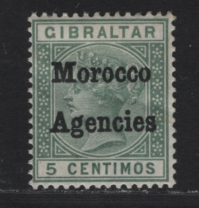 Lot 79 Morocco Agencies (C) SG#1 5c Green , 1898-1900 Overprinted Gibraltar Keyplate Issue, A VGOG Singles, Overprint Type 1, Gum Crease