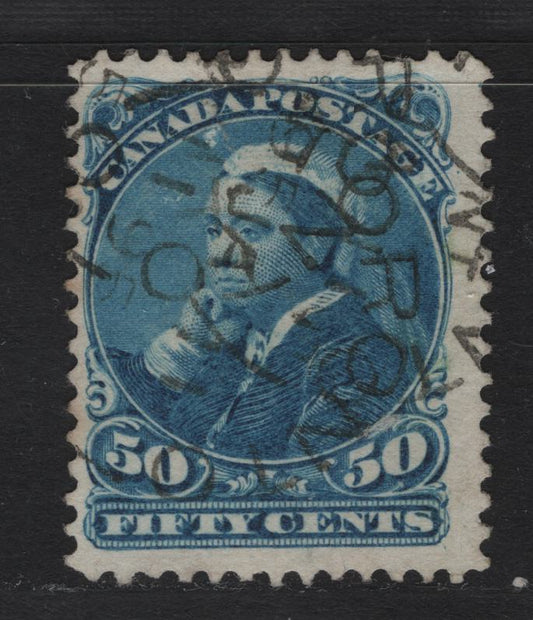 Lot 8 Canada (C) #47 50c Blue Queen Victoria, 1888-1897 Small Queen Issue, A Very Good Used Single, 2O-I Paper, Perf 12.1x12, Closed Tear At Top Above & Through 'D' Of Canada.