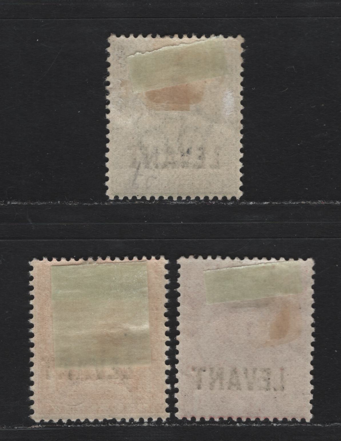 Lot 92 British Levant (C) SG#L12, L15, L17 1/2d & 1d Green, Bright Scarlet & Scarlet King George V, 1911-1913 Downey Head & Profile Head Issue Overprinted Levant, 3 Fine OG Singles Original Die, Re-Engraved Die, Wmk Crown & Royal Cypher