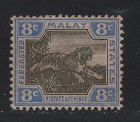 Lot 102 Federated Malaya States (C) SG#19 8c Black & Ultramarine , 1900-1901 Tiger Keyplates, A VFOG Single, Toned Gum