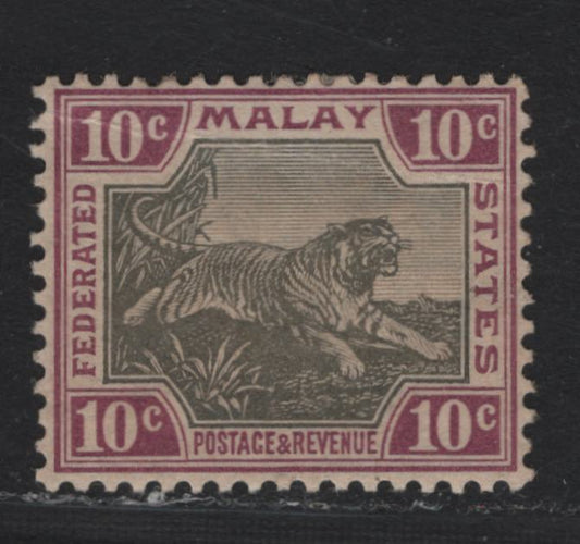 Lot 106 Federated Malaya States (C) SG#20a 10c Gray & Claret , 1900-1901 Tiger Keyplates, A FOG Single, Some Gum Toning
