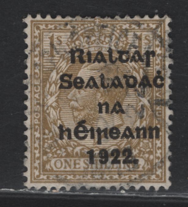 Lot 11 Ireland (C) SG#15 1/- Bistre Brown , 1922 KGV Overprinted Profile Heads Issue, A Very Fine Used Single, First Thom Overprint In Shiny Black, Measuring 14.5x16mm