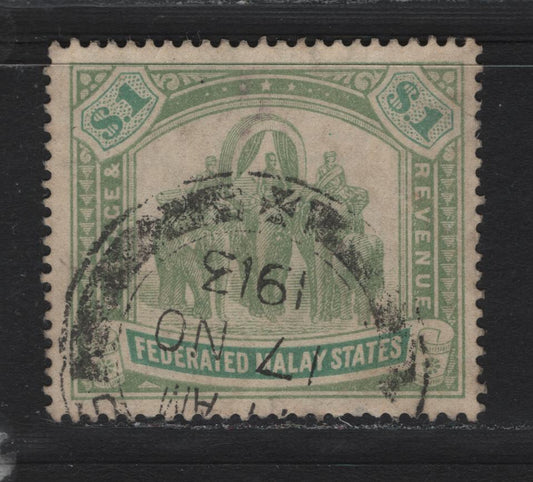 Lot 117 Federated Malaya States (C) SG#48 $1 Gray Green & Green , 1904-1922 Tiger Keyplates, A Fine Used Single