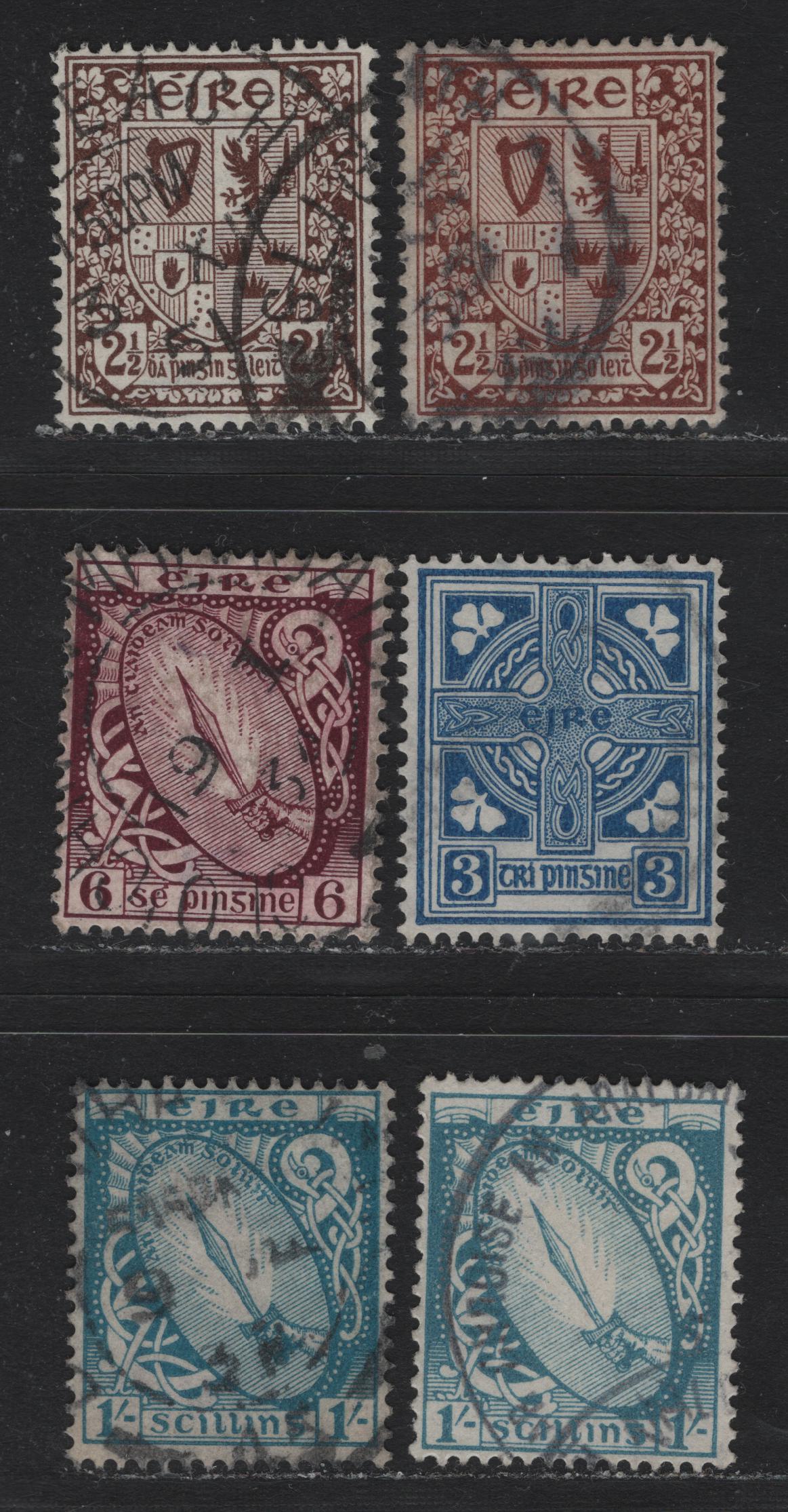 Lot 15 Ireland (C) SG#75-76, 79, 82 2.5d - 1/- Red Brown - Light Blue , 1922-1934 Pictorial Keyplates, 5 Fine/Very Fine Used Singles, Different Shades
