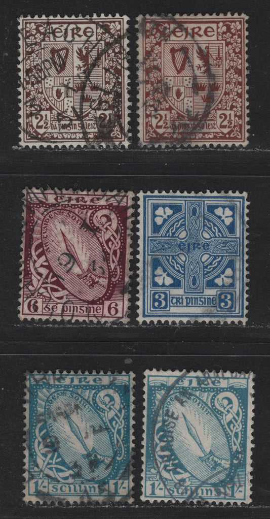 Lot 15 Ireland (C) SG#75-76, 79, 82 2.5d - 1/- Red Brown - Light Blue , 1922-1934 Pictorial Keyplates, 5 Fine/Very Fine Used Singles, Different Shades