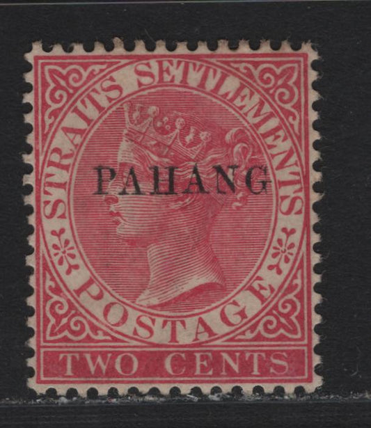 Lot 164 Malaya - Pahang (C) SG#4a 2c Bright Rose , 1889 Straits Settlements Overprinted Issue, A Very Fine Unused Single, Smaller Roman Letters