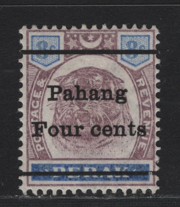 Lot 165 Malaya - Pahang (C) SG#25 4c on 8c Dull Purple & Ultramarine , 1899 Surcharged Tiger Keyplate, A VFOG Single