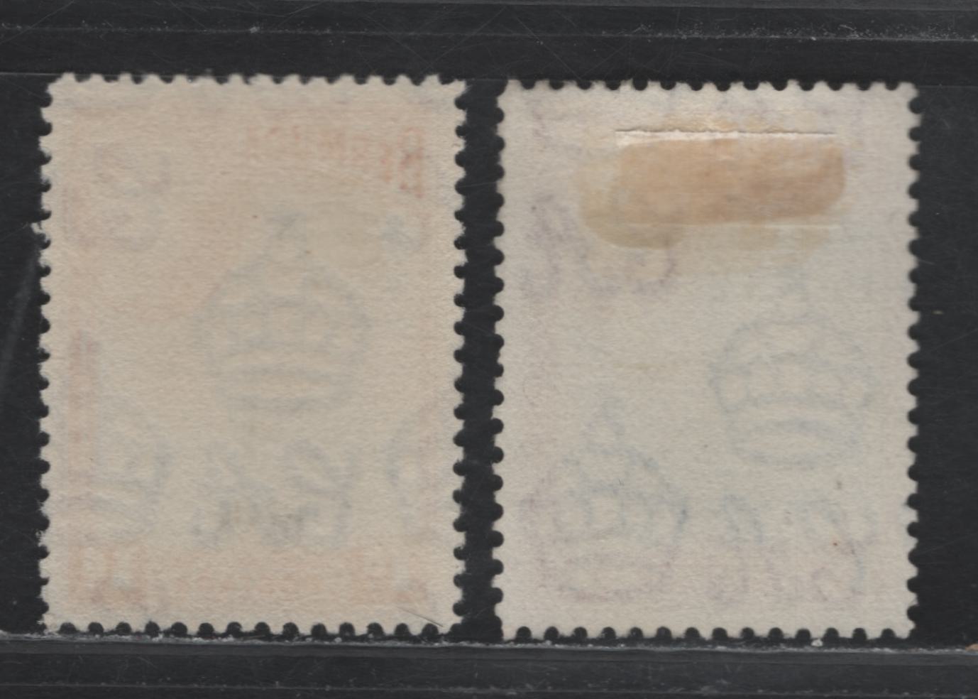 Lot 215 Bermuda (C) SG#122 1/2d on 1d Black & Rose Scarlet - Black & Rosy Vermillion , 1936-1952 KGVI Pictorial Issue, 2 Fine/Very Fine Used Singles, 1940 Printings, Showing 14mm Spacing Between Penny & X
