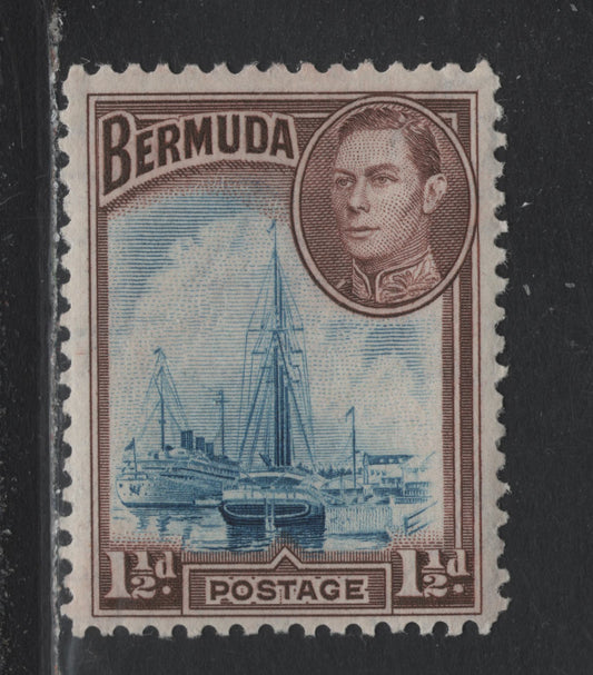 Lot 219 Bermuda SG#111 1.5d Blue & Purple Brown , 1936-1952 KGVI Pictorial Issue, A VFNH Single, 1946-48 Printing, Opaque Paper With Barely Visible Wmk, Smooth Appearing Gum With Fine Cracks.
