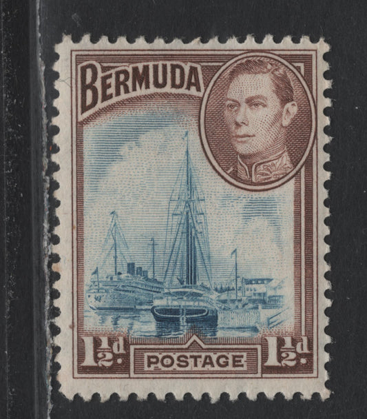 Lot 222 Bermuda SG#111 1.5d Dull Blue & Purple Brown , 1936-1952 KGVI Pictorial Issue, A FNH Single, 1940 Printing, Line Perf, Opaque Paper With Clearly Visible Wmk, Crackly Cream Gum With Regular Diagonal Crazing Pattern.